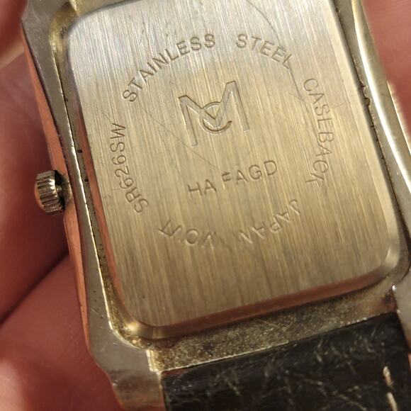 Vintage Watches MC Quartz Rectangular Dial Gold Tone Japan Movement Leather Band - Picture 3 of 10